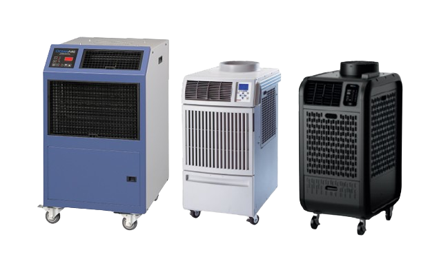 Three different types of air conditioners are shown.